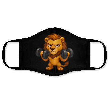Discover Grumpy lion fitness dumbbell biceps workout Face Masks