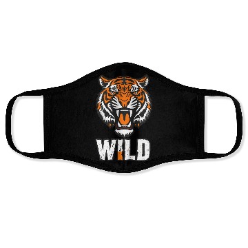 Discover a tiger mid-roar face split in half Face Masks