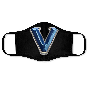 Discover V - Letter in metallic blue Face Masks
