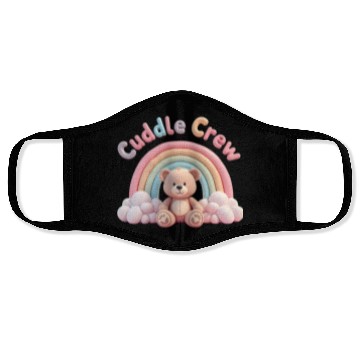 Discover Soft teddy bear sitting under a rainbow Face Masks