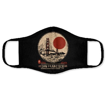 Discover San Francisco - Woodblock Print Face Masks