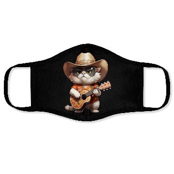 Discover Orange Cowboy Cat with Guitar Face Masks