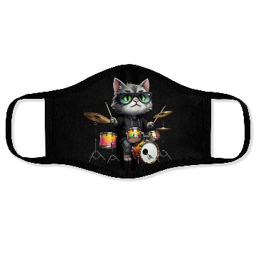 Discover Gray Cat with Neon Drums Face Masks