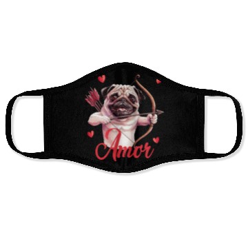 Discover Amor Cupid Pug with Bow and Hearts Face Masks