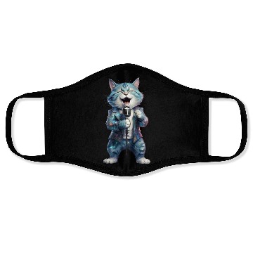 Discover Blue Fluffy Cat Singer Face Masks