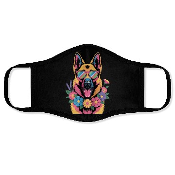 Discover Cool German Shepherd in Neon Shades Face Masks