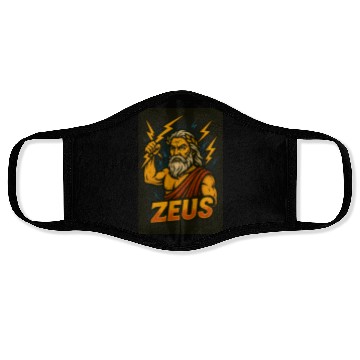 Discover Epic Zeus Thunderbolt Illustration Face Masks