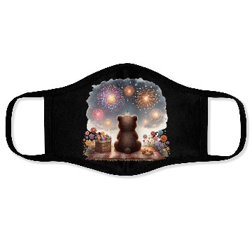 Discover Fireworks Picnic Bear – Night Sky Celebration View Face Masks