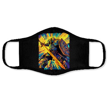 Discover Epic Fantasy Knight In Vibrant Battle Energy Art Face Masks