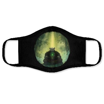 Discover Meditating Panda Monk in a Glowing Bamboo Grove Face Masks