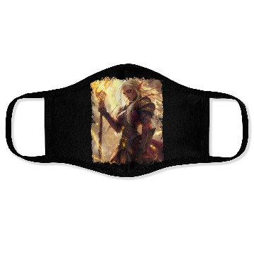 Discover Fiery Elf Mage with Glowing Magical Staff Design Face Masks