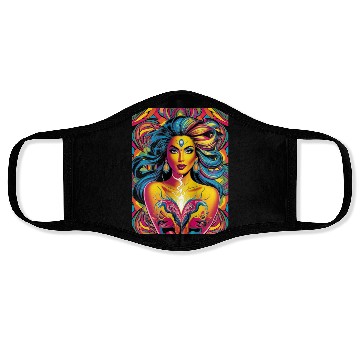 Discover Vibrant Psychedelic Goddess Illustration Face Masks