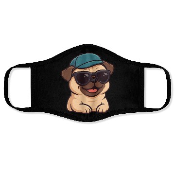 Discover Cool pug with sunglasses summer joy cartoon Face Masks