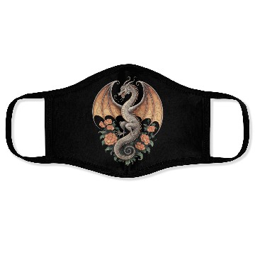 Discover Majestic Dragon with Roses Fantasy Design Face Masks