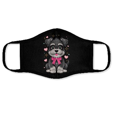 Discover Cute Schnauzer With Pink Bow Surrounded by Hearts Face Masks