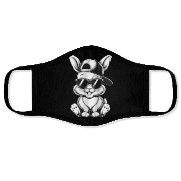 Discover Cool Hip Hop Bunny in Sunglasses and Cap Sketch Face Masks
