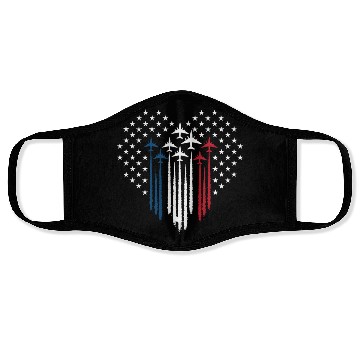 Discover Fighter Jet Airplane USA Flag Heart Face Masks