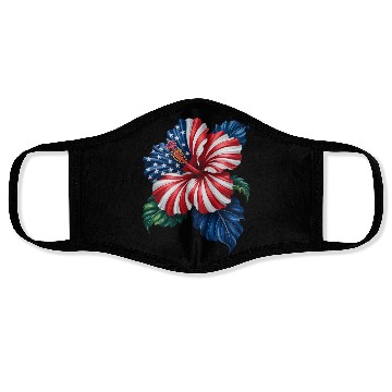 Discover Hibiscus Flower Patriotic American Flag 4th Face Masks
