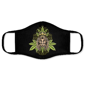 Discover handdrawn lion marijuana leaf with old school t Face Masks