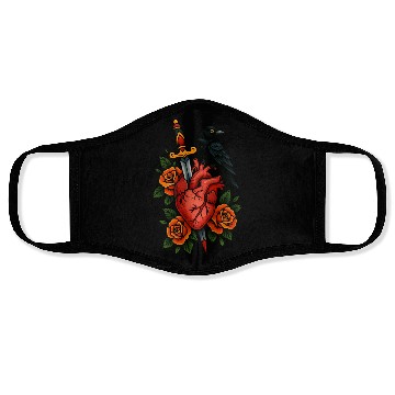 Discover Heart, Dagger, Raven and Roses – Tattoo Style Art Face Masks