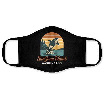Discover San Juan Island Washington Orca Whale Retro Sunset Face Masks