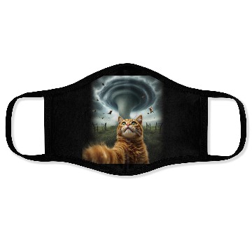 Discover Funny Tornado Cat Selfie Flying Cow Meme Face Masks