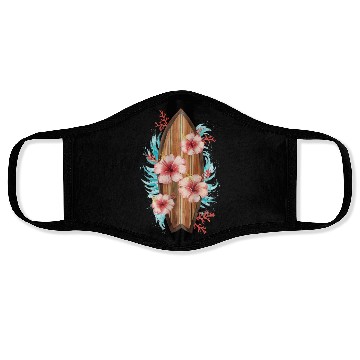 Discover Hawaiian Surfer Surfing Beach Surfboard Hibiscus Face Masks