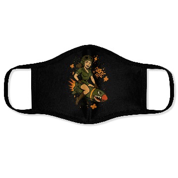 Discover Pin-Up Pilot on Missile | Vintage Graffiti Art Face Masks