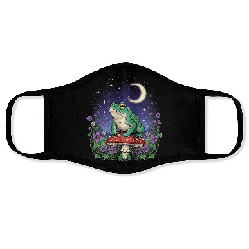 Discover Green Frog on Red Mushroom - Starry Night Face Masks