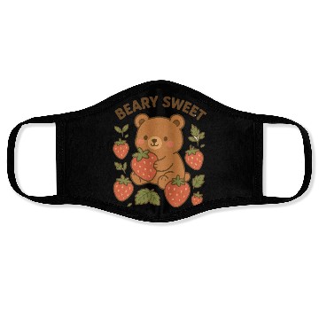 Discover Beary Sweet Cute Bear & Strawberry Graphic Face Masks