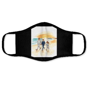Discover family walking along the beach. Face Masks