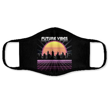 Discover Future Vibes Synthwave Sunset Grid Retro 80s Face Masks