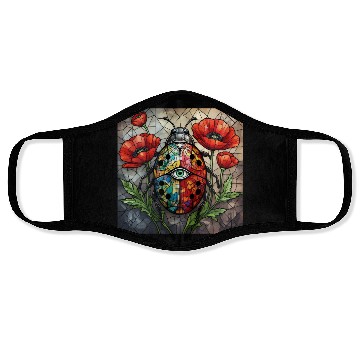 Discover Ladybug stained glass vibrant poppy flower insect Face Masks