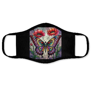 Discover Butterfly stained glass design vibrant poppy Face Masks