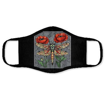 Discover Dragonfly stained glass design vibrant poppy eye Face Masks