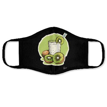 Discover Kiwi fruit and juice with straw illustration Face Masks