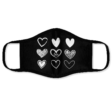 Discover Hand-Drawn White Hearts Sketch Collection Face Masks