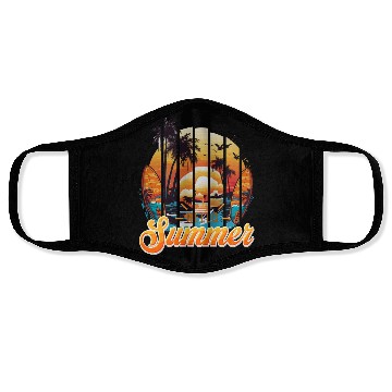 Discover Sunset Beach Surfer Vacation Scene Face Masks