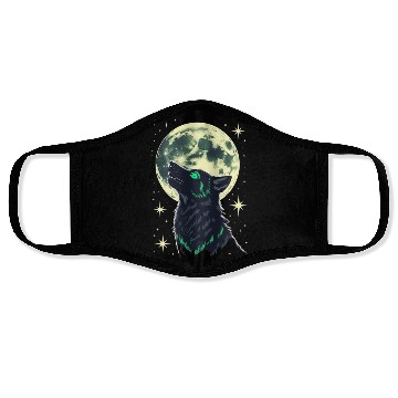 Discover Celestial Howl – Mystical Wolf Under Moonlight Face Masks