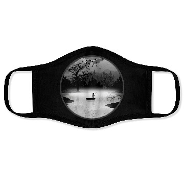 Discover Fisherman in a tranquil natural setting – silhouet Face Masks