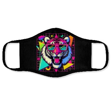 Discover Cool Retro Tiger with Neon Sunglasses  Face Masks