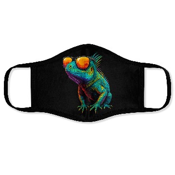 Discover Cool Neon Iguana with Sunset Sunglasses Face Masks