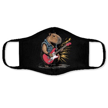 Discover Cool Capybara Playing Electric Guitar Face Masks