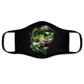 Discover Camo Hat Bass Fish with Green Sunglasses Face Masks