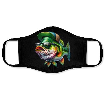 Discover Cool Bass Fish with Green Hat and Glasses Face Masks