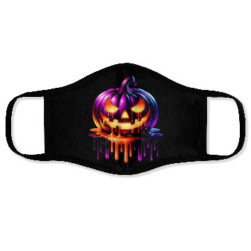 Discover Neon Dripping Pumpkin Halloween Design Face Masks