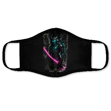Discover Neon Samurai Warrior Illustration Face Masks