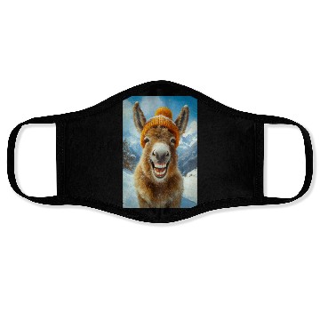 Discover Smiling Donkey in Winter Hat Face Masks