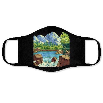 Discover Serene Mountain River Landscape Face Masks