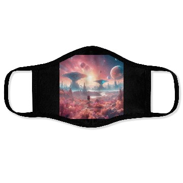 Discover Alien Planet Explorer in Surreal Landscape Face Masks